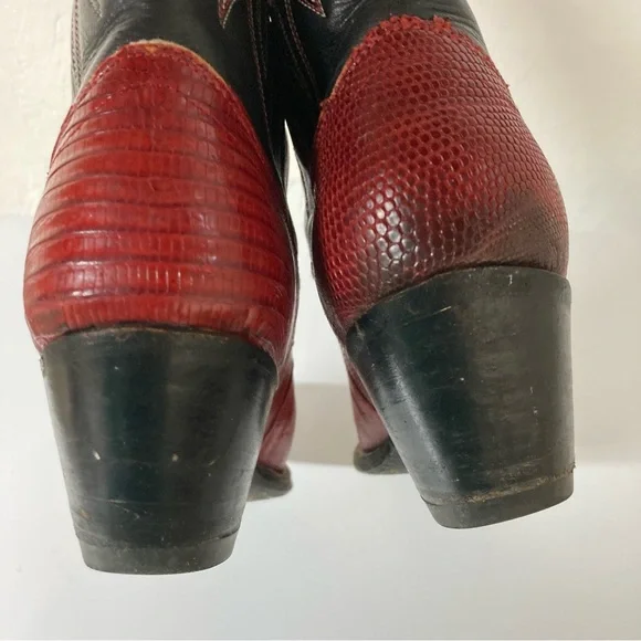 Ralph Lauren Lucchese Red Black leather Cowboy Western Boots vintage inlay 7 - Picture 4 of 16